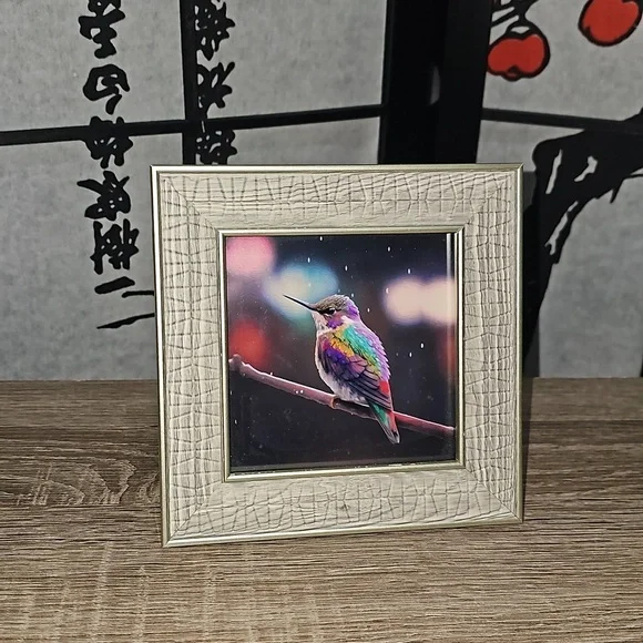 Framed 4x4 Hummingbird Fantasy Art Watercolor Oil Painting Print - Picture 4 of 11